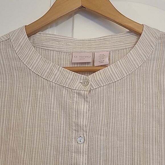 St. Tropez West Long Sleeve Button Down 100% Linen Tunic Blouse Top Size M - Picture 3 of 11
